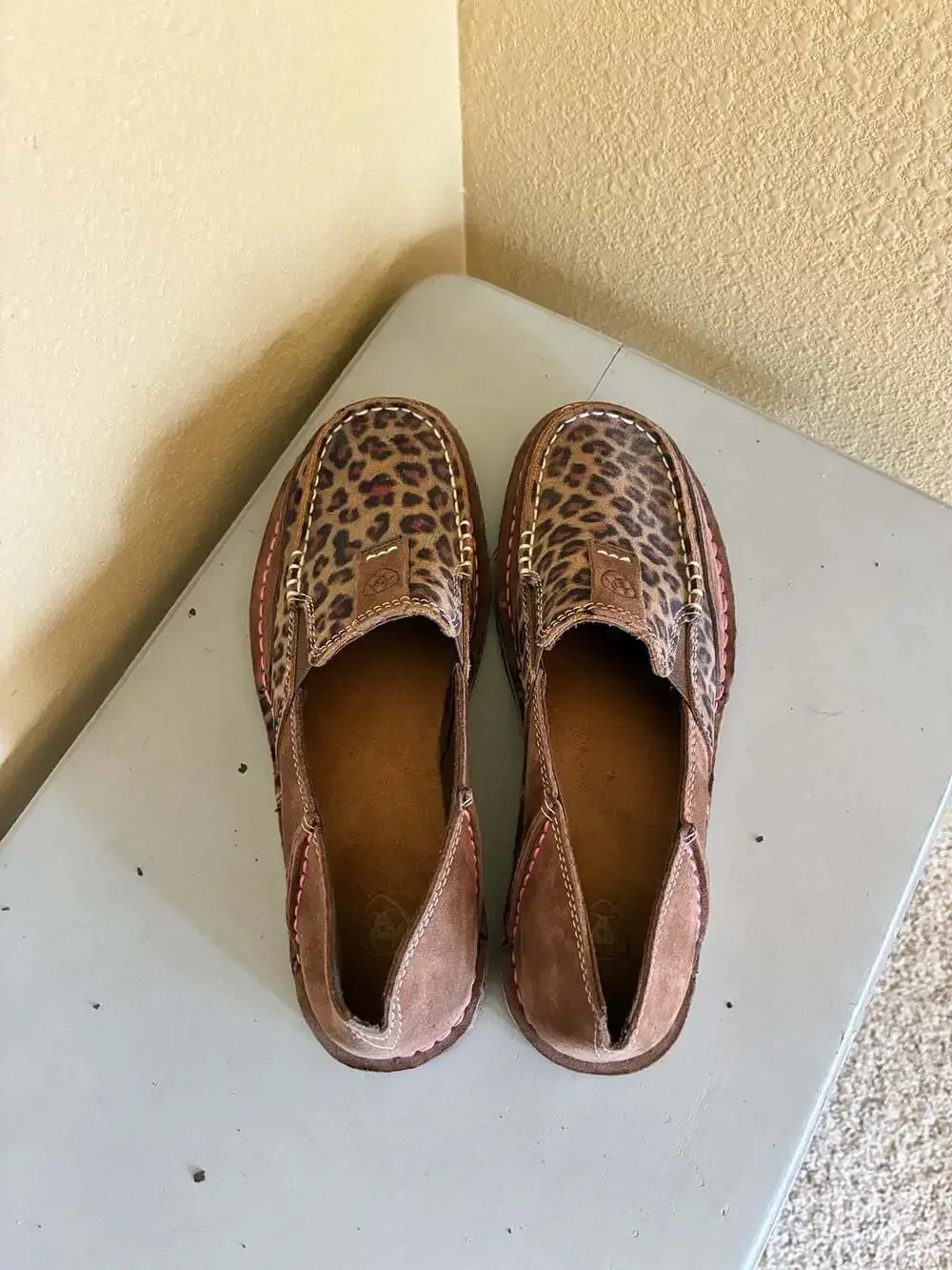 Ariat Women's Cruiser Brown Pink Leopard Print Suede Slip On Loafer Shoes